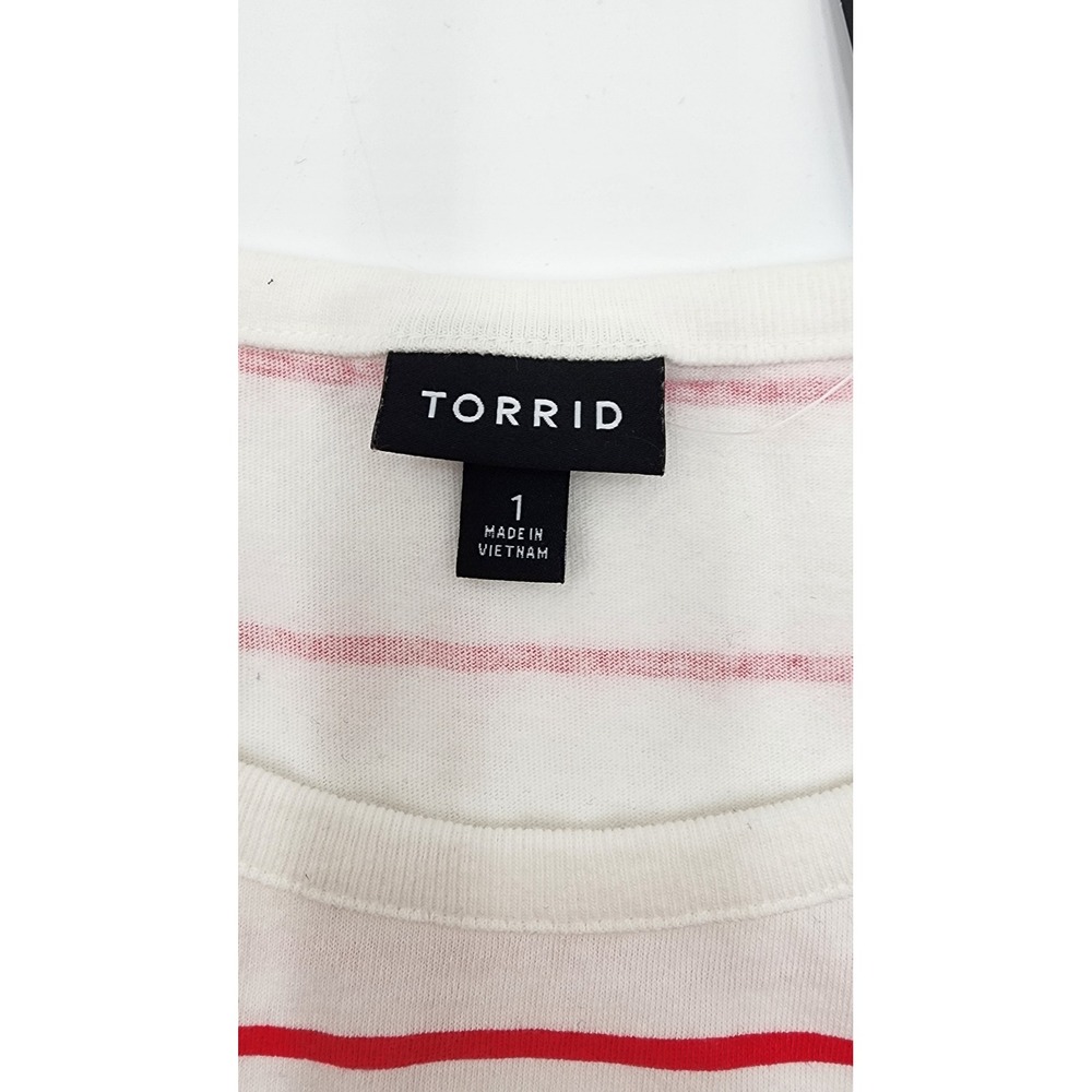 Torrid Tank Top Women 14-16 White Red NEW Striped Babydoll Peplum Ruffle Cotton - Picture 2 of 9
